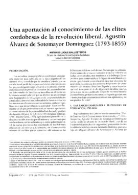 Una aportación al conocimiento de las élites cordobesas de la revolución liberal. Agustín Álvarez de Sotomayor Domínguez (1793 - 1855)