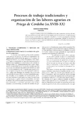 Procesos de trabajo tradicionales y organización de las labores agrarias en Priego de Córdoba (ss.XVIII - XX)