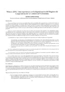 Winecs 2001. Una experiencia en la digitalización del Registro de Cooperativas de la Comunidad de Valencia.