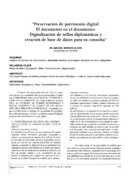 Preservación de patrimonio digital. El documento en el documento: Digitalización de sellos diplomáticos y creación de base de datos para su consulta.