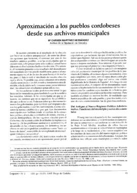 Aproximación a los pueblos cordobeses desde los archivos municipales