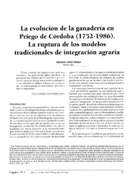 La evolución de la ganadería en Priego de Córdoba (1752 - 1986). La ruptura de los modelos tradicionales de la integración agraria