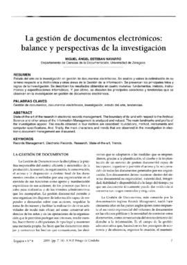 La gestión de documentos electrónicos: balance y perspectivas de la investigación